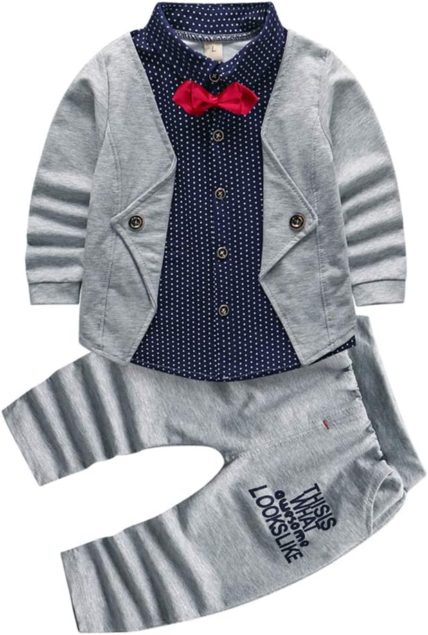 HZXVic2pcs Baby Boy Dress Clothes Toddler Outfits Infant Tuxedo Formal Suits for Kids Long Sleeve Shirt + Pants Set