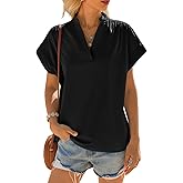 Cicy Bell Womens Short Sleeve V Neck Blouses Dressy Casual Summer Loose Shirts Trendy Business Pleated Tops