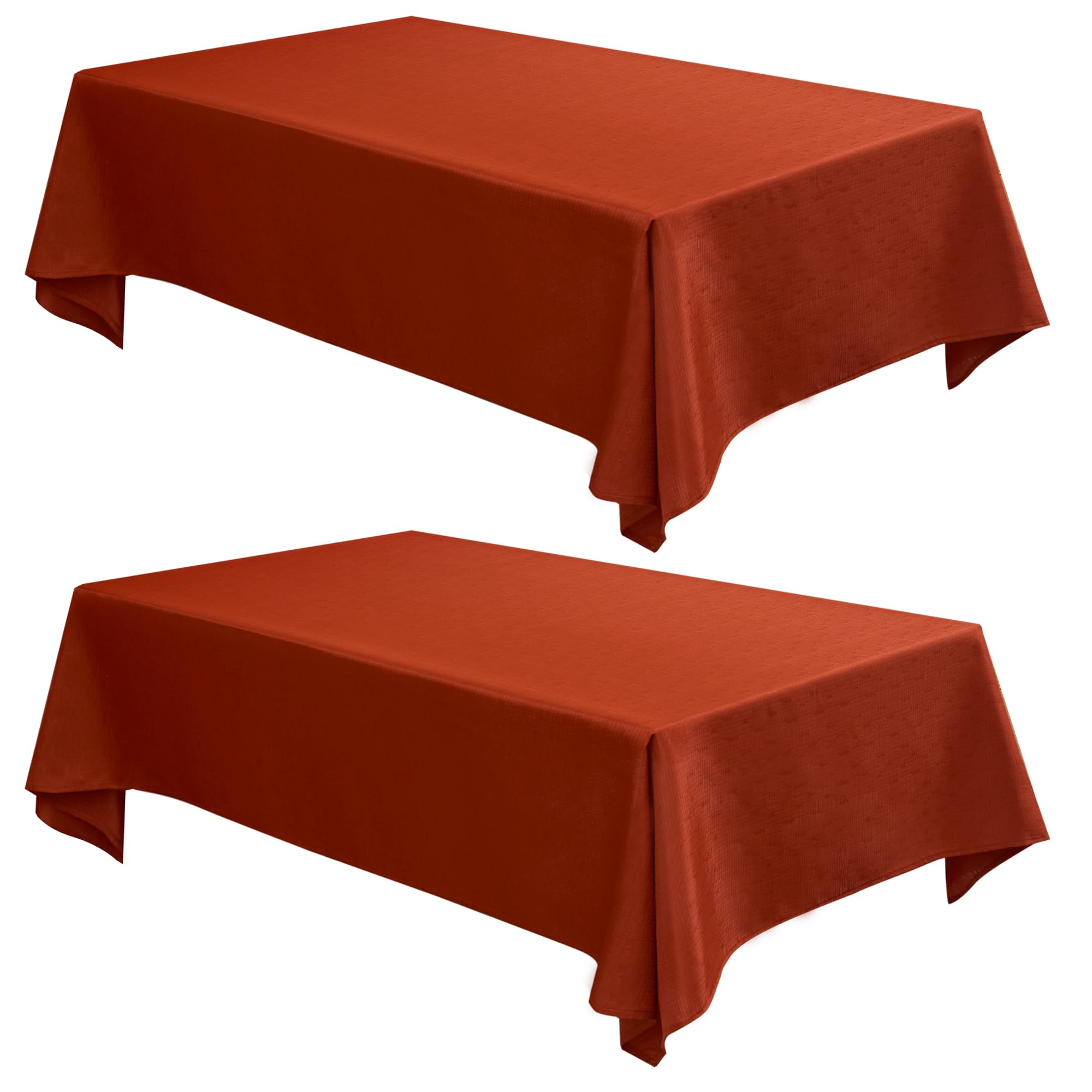 Fitable Faux Linen Rectangle Tablecloths 60 x 102 Inch - 2 Pack Rust Table Cloth for 6-8 Foot Tables, Faux Burlap Kitchen Table Cover for Thanksgiving Autumn Dining Party Farmhouse Banquet Buffet Image