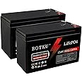 BOTKU 2 Pack 12V 10Ah Lithium LiFePO4 Deep Cycle Battery, 3000+ Cycle Rechargeable Lithium Iron Phosphate Battery for Solar, Fish Finder, Power Wheels, Lighting, Off-Grid Applications with 20A BMS