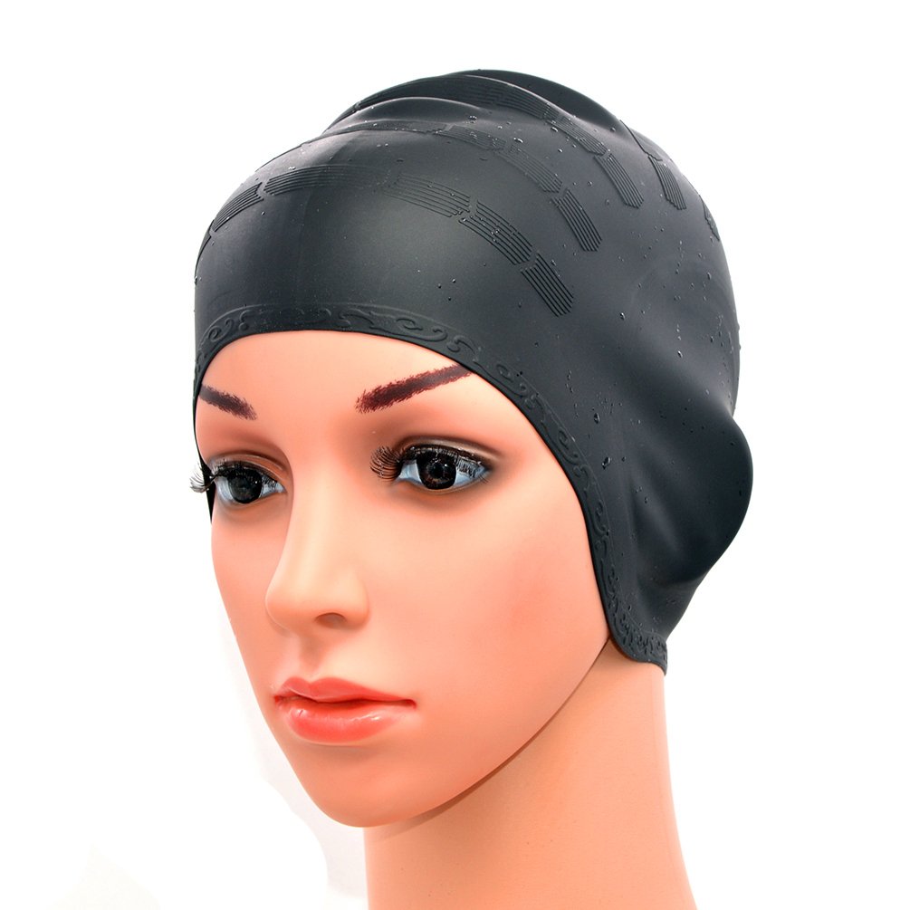 Medifier Silicone Warterproof Swim Cap Hat Earmuffs for Aldult both Men and Women Black