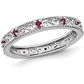 Gem And Harmony 1/5 Carat (ctw) Lab Created Ruby Band Stackable Ring in Sterling Silver
