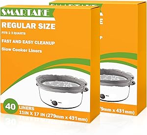 SMARTAKE Slow Cooker Liners, 11 × 17 Inches Disposable Cooking Bags, Easy Clean-Up Plastic Bags, Fit 1QT to 3QT, for Slow Cooker, Crockpot, Aluminum Cooking Trays, Pans, 2 Packs (80 Liners)