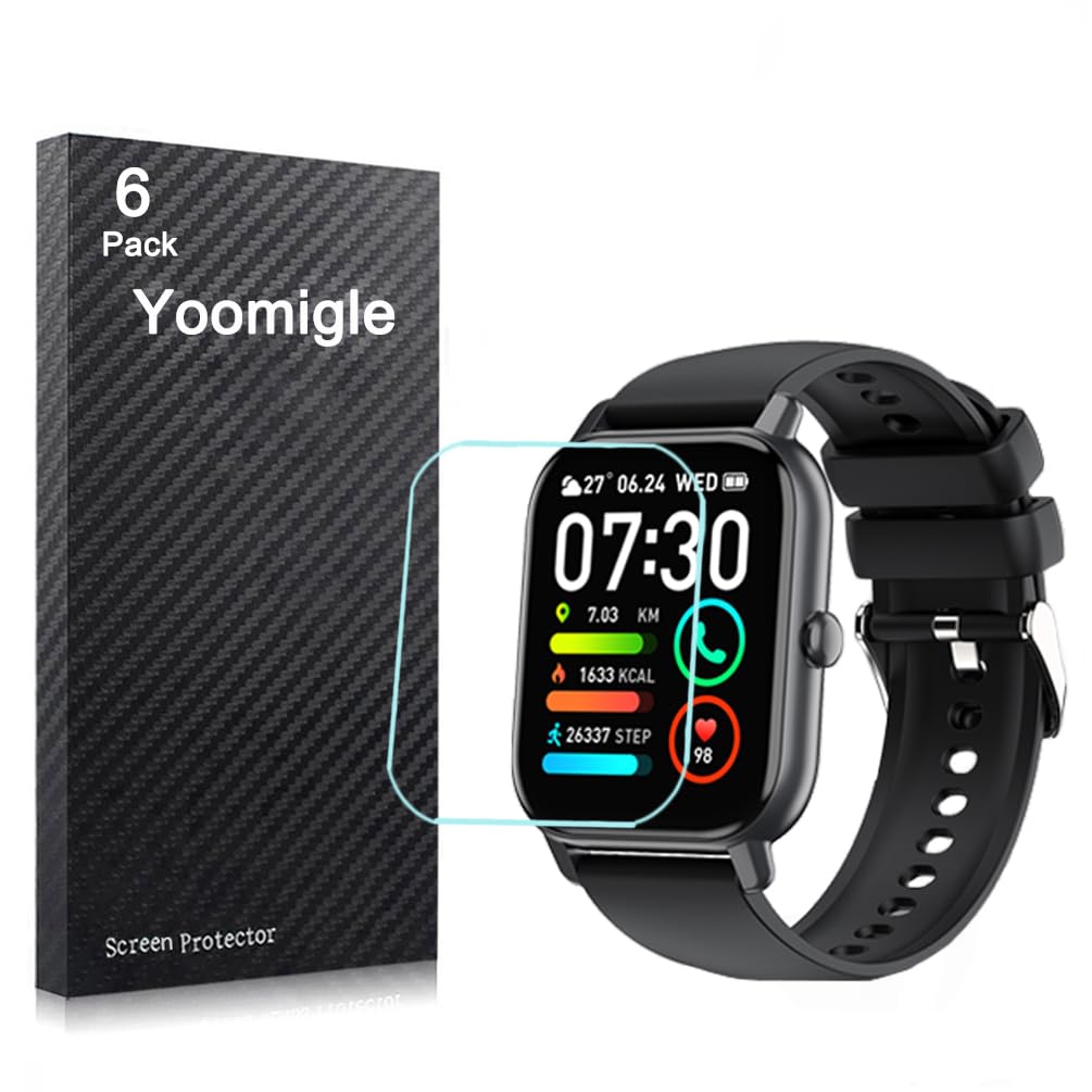 Yoomigle 6 Pack Compatible with Nerunsa P66D 1.85'' Screen Protector Film for P66D 1.85 inch Smartwatch Screen Protectors Foils Screen Cover Crystal Clear HD Anti-Scratch Anti-Fingerprint