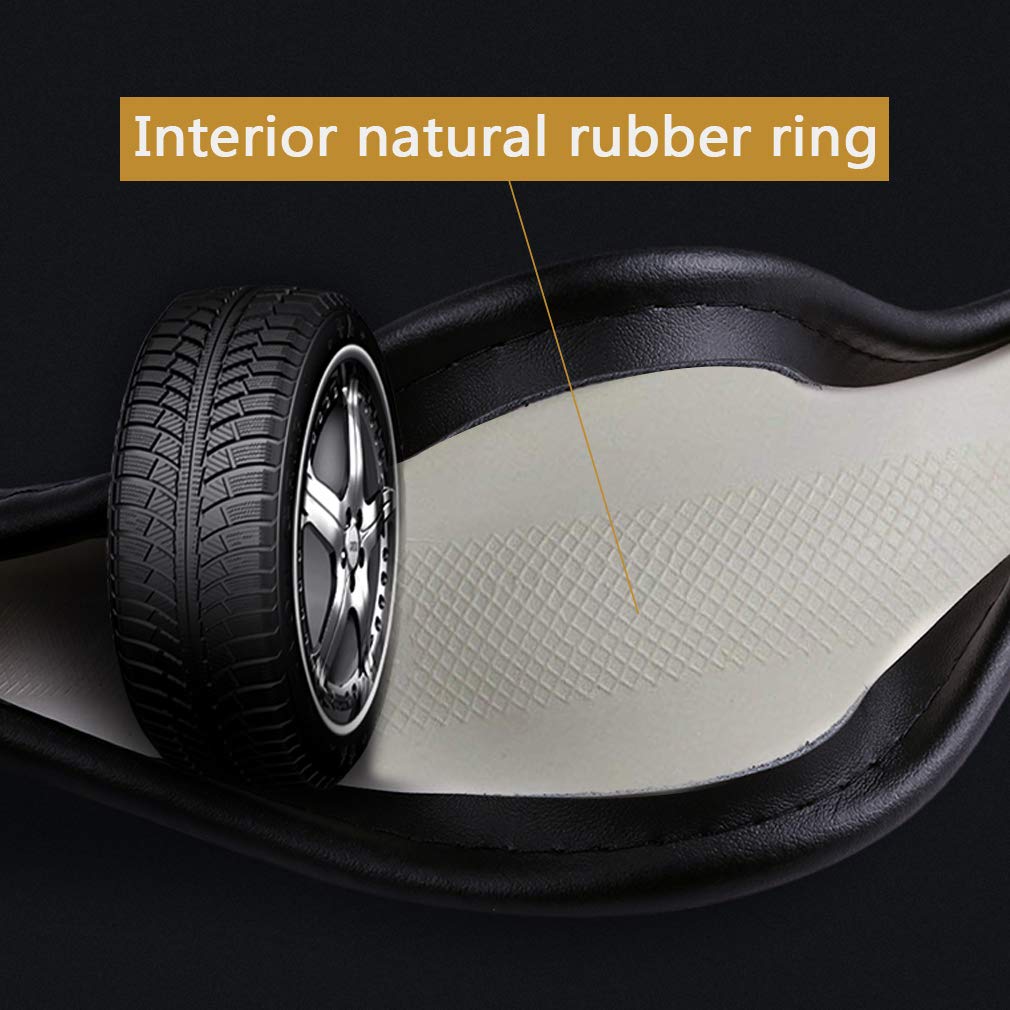LucaSng Black Microfiber Leather and Ice Silk Fabrics Car Steering Wheel Cover Fit 14.56”-14.96”