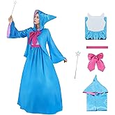 Bvxmsel Fairy Cosplay Godmother Costume Women Hooded Cloak Cape Sleeveless Shirt Dress Magic Wand Bowtie Halloween Outfits