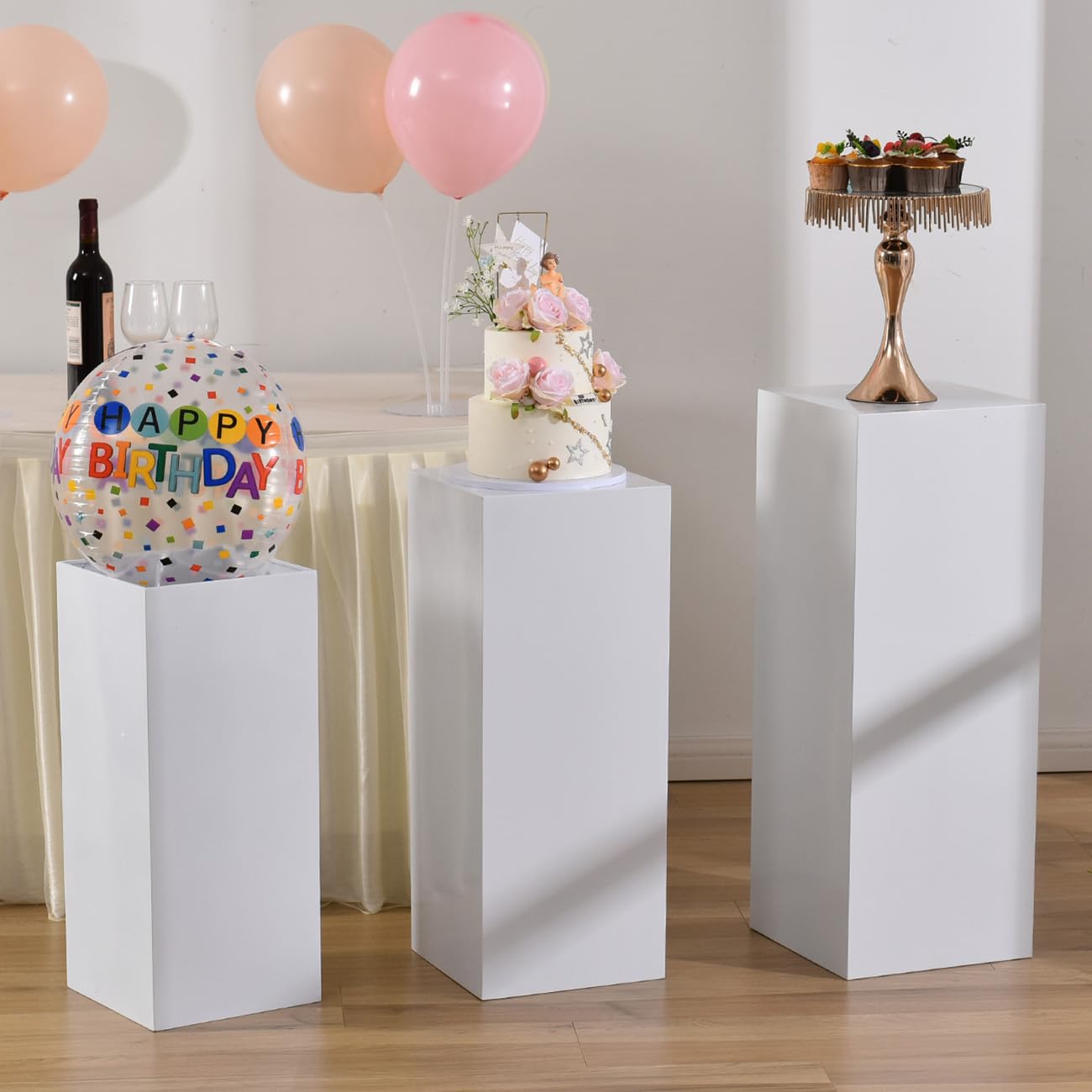 Vincidern 3PCs Metal Pedestal Stand for Party, White Display Stands Pillars for Wedding, Sculpture Display Column Decoration Cube