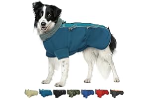 IKIPUKO Dog Jacket, Dog Coats for Medium Dogs Winter Waterproof, Fleece Lining Reflective Warm Dog Clothes, Zip Up Dog Coat with Harness, High Collar Dog Snowsuit Christmas Clothes(Green M)