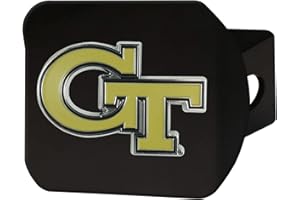 FANMATS 25006 Georgia Tech Yellow Jackets Black Metal Hitch Cover - 3D Color Emblem with Metal Chrome 3D Logo Emblem – Easy Installation on Truck, SUV, Car - Ideal Gift for Die Hard NCAA Fan