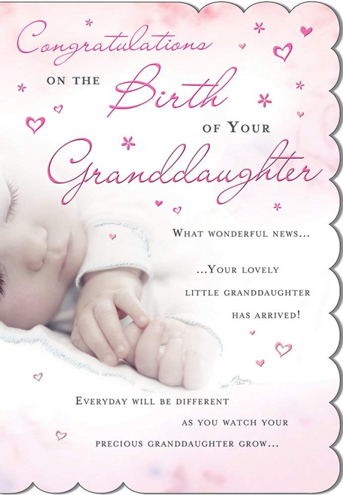 Goldmark New Baby Granddaughter Greetings Card - Baby Girl & Hearts 9" x 6.25"