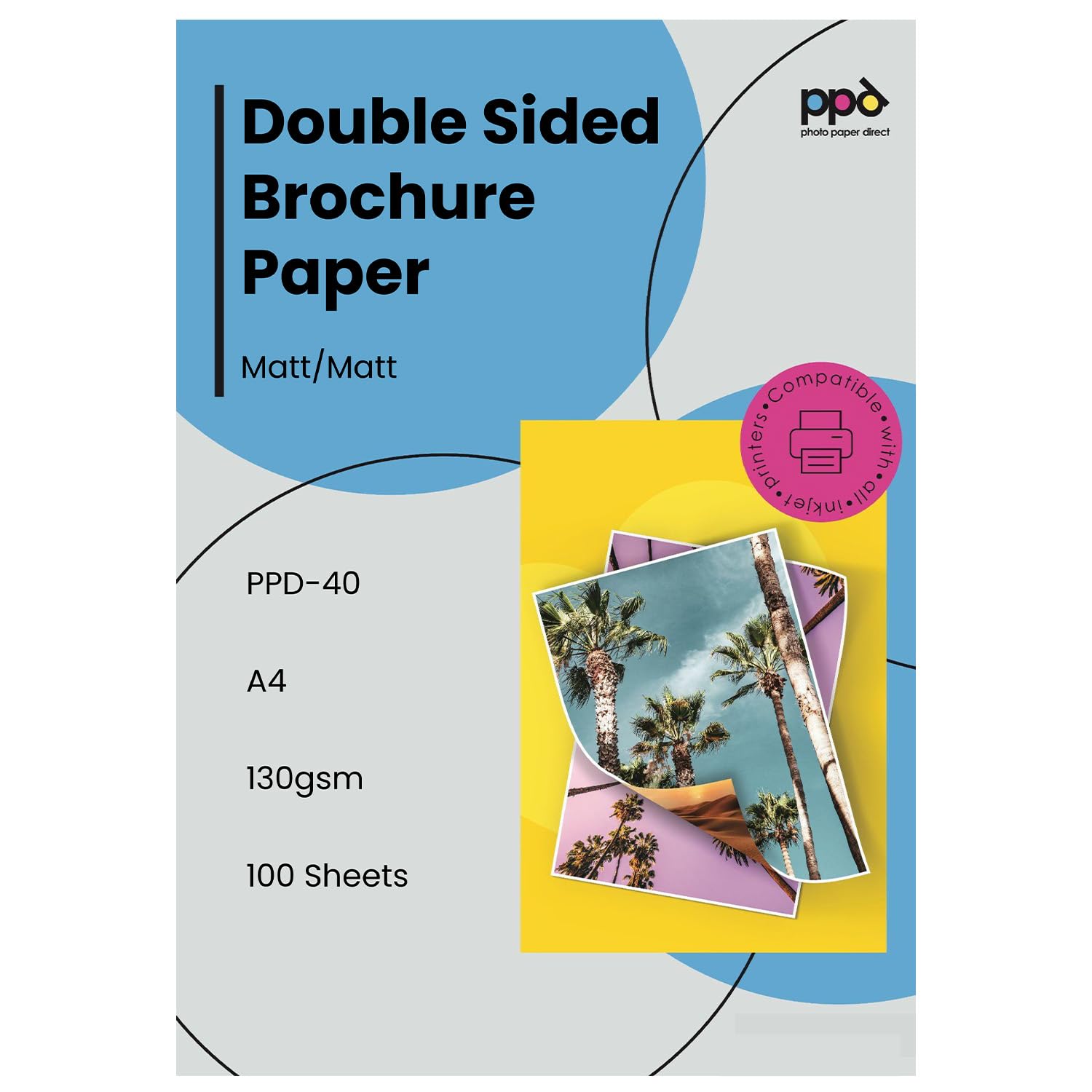 PPD 100 x A4 Inkjet Brochure Flyer Paper 130gsm Double Sided Matt Coated Photo Quality PPD-40-100