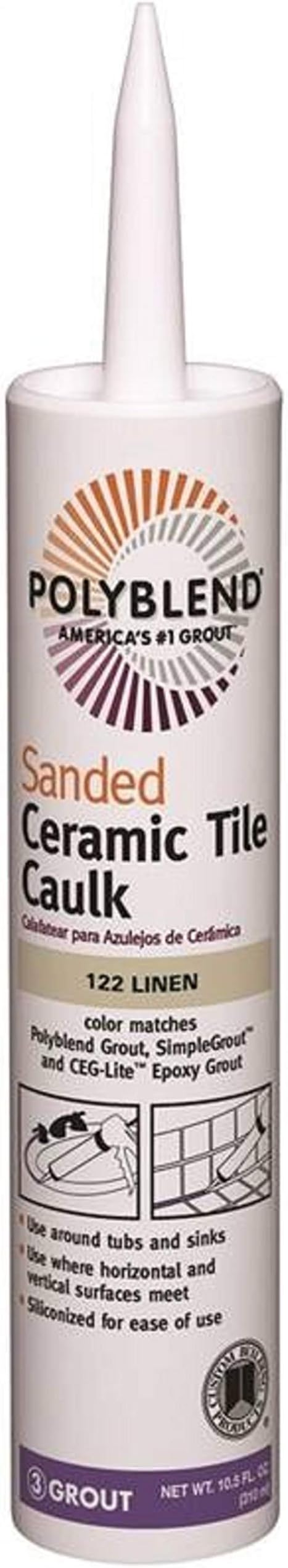 CUSTOMBLDG Products CUSTOM-PC12210S-6-10.5oz Custom Polyblend PC12210S-6 Ceramic Tile Caulk Linen 10.5 oz Cartridge, Sahara Tan