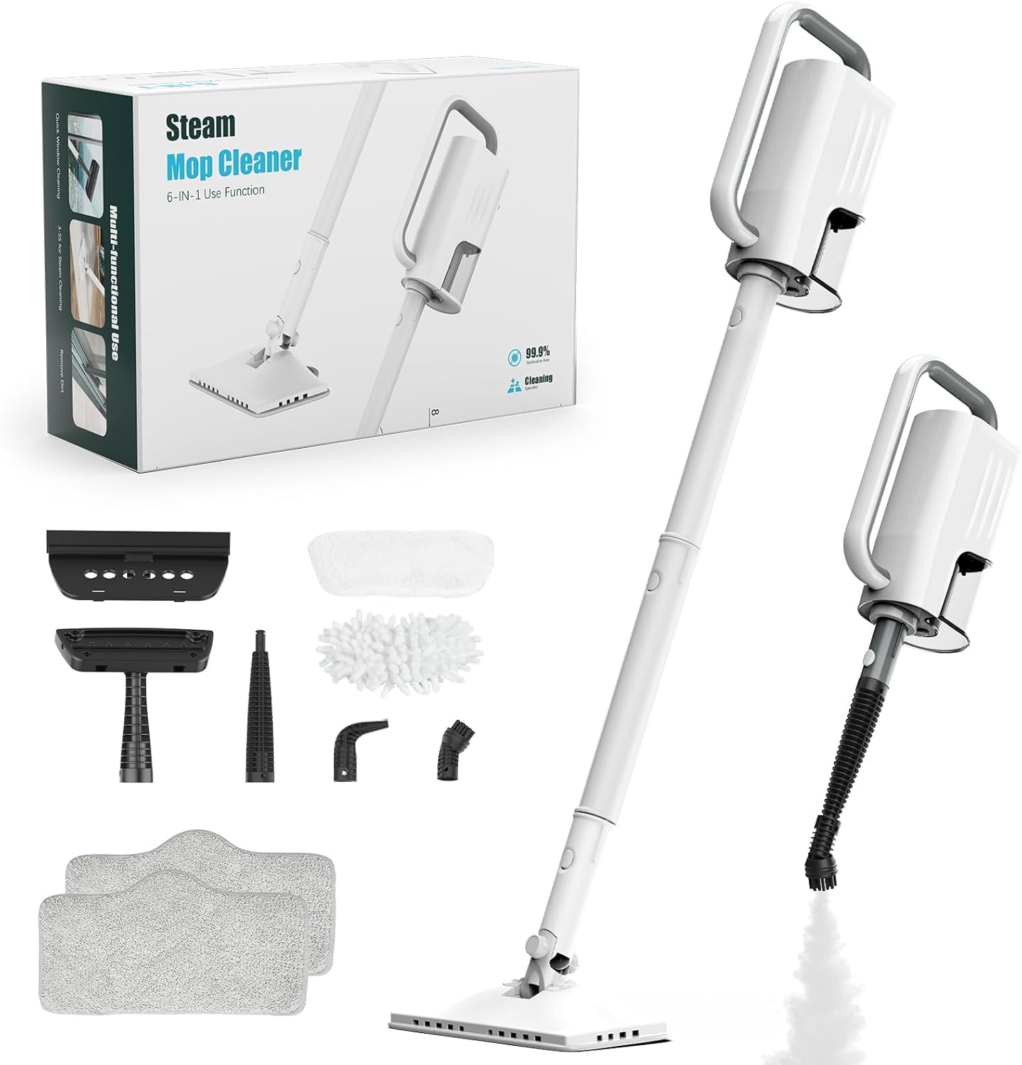 Photo 1 of Steam Cleaner, 6 in1 Rotated Steam Mop Cleaner with 2 Modes, 2 Microfiber Pads, 400ML Removable Tank, 23FT Power Cable, Detachable Steam Mops for Floor, Laminate Floor, Tiles Cleaning (Jade White)