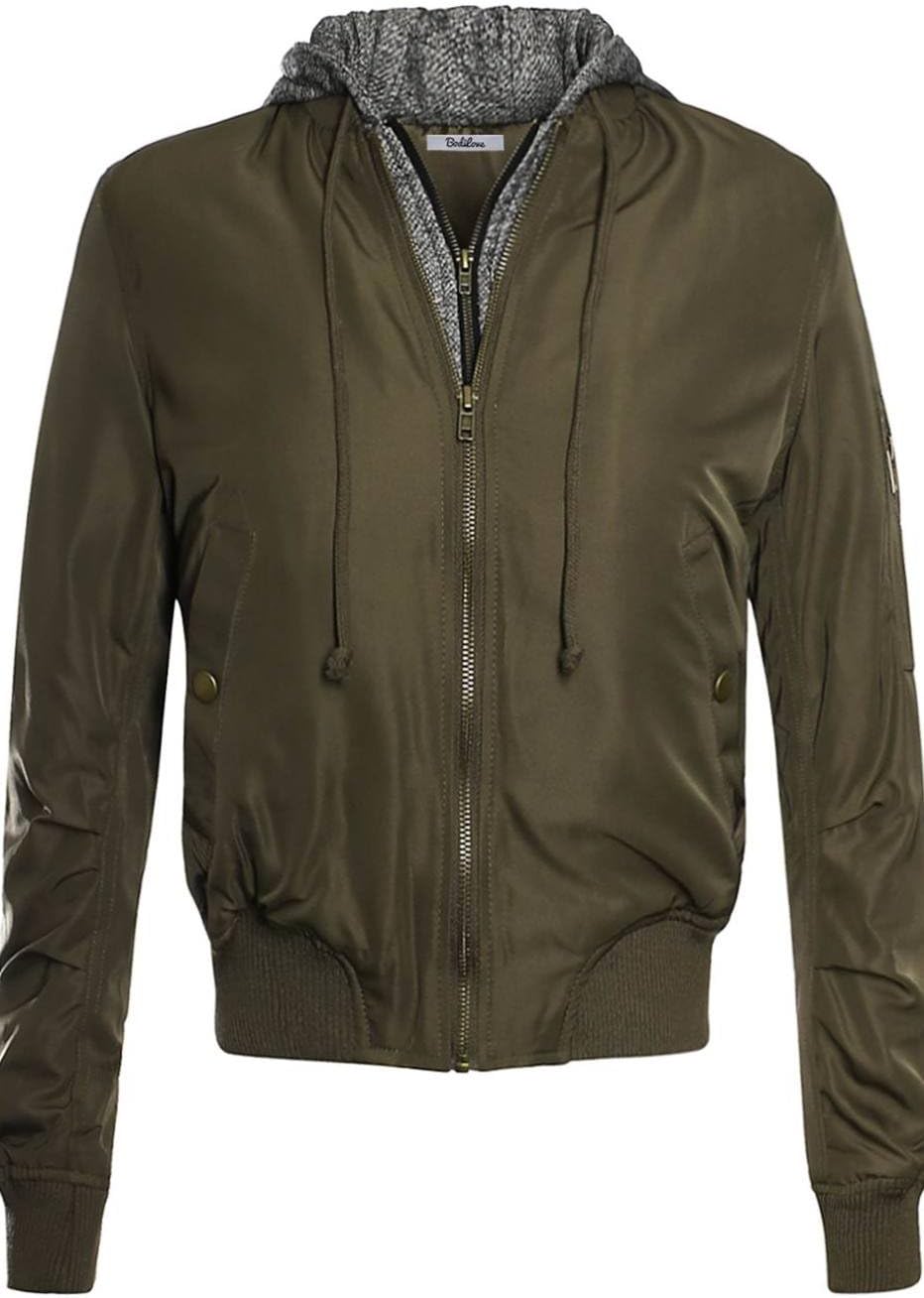 BodiLove Women's Classic Padded Down Bomber Jacket with Zipper
