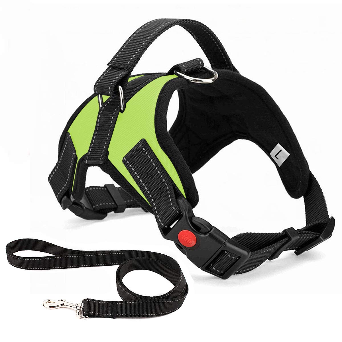 Musonic No Pull Dog Harness Breathable Adjustable Comfort Free Leash Included for Small Medium Large Dog Best for Training Walking l Green