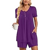 COFNEW Women Pajama Sets Summer Short Sleeve Pjs 2 Piece Plus Size Lounge Sleepwear Set with Pockets