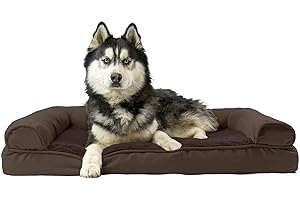 Furhaven Cooling Gel Dog Bed for Large Dogs w/ Removable Bolsters & Washable Cover, For Dogs Up to 95 lbs - Plush & Suede Sofa - Espresso, Jumbo/XL