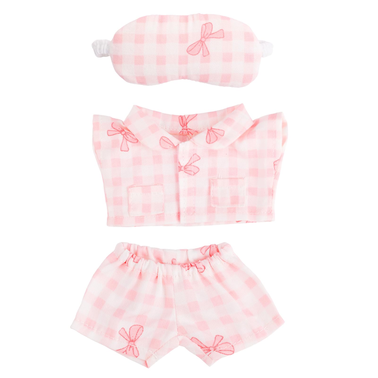 Sinbana Doll Pajama Clothes Set, Pink Bowknot Top and Pants with Eye Mask Cute Toy Outfits Accessories for 5.9in/15cm-6.7in/17cm Dolls Costume Decoration & Display
