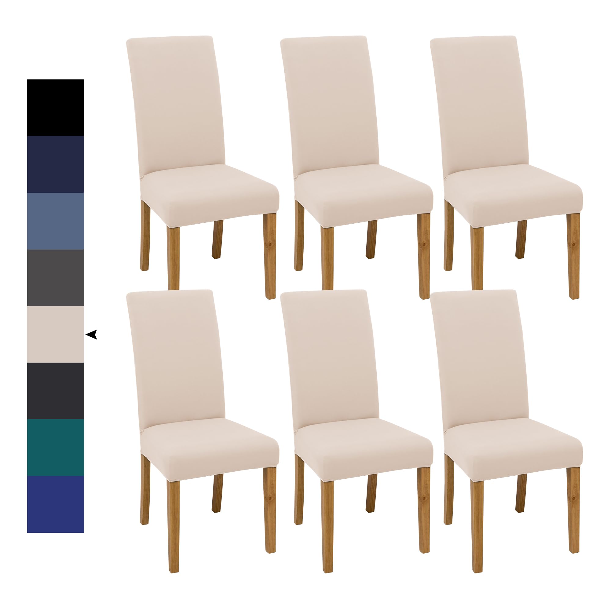 Photo 1 of Dining Chair Covers, Dining Room Chair Cover Set of 6, Stretch Kitchen Chair Covers, Detachable Washable Chair Cover, Parsons Chair Slipcovers Protective, for Home, Restaurant, Banquet (Beige)