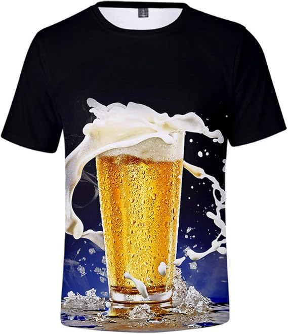 Amazon Mangjiu メンズ服tシャツ夏おしゃれシンプルなスタイル人気メンズクリエイティブ夏のビール祭り の3dプリントoネック半袖ブラウストップス Tシャツ カットソー 通販