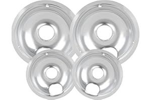 COZZIVITA 4 Pack Chrome Drip Pans, Compatible with Whirpool Kenmore Frigirate Stove Top Drip Bowls. Include 2 Pcs 6'' Range Replacement Drip Pans and 2 Pcs 8 '' Cooktop Drip Pans