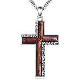 YAFEINI Wood Cross Necklace Sterling Silver Tree of Life Necklace Wood Cross Tree of Life Jewelry Gifts for Men