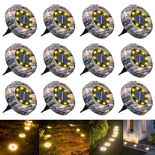 Solar Bodenleuchten, 8 LED Solarleuchten Gartenbeleuchtung, Warmweiß Solarlicht Solarbodenstrahler, IP65 wasserdicht…