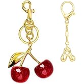 LightOnIt Cherry Bag Charms & Gold Initial Keychain for Handbags Purse Tote Bags, Cute Key Chain Accessories for Women Girl