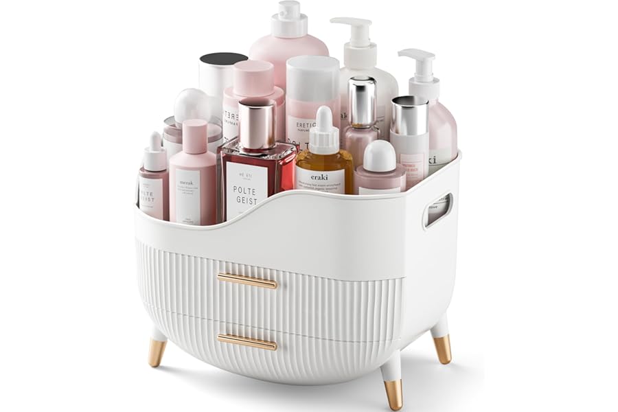 Pajiriona Makeup Organizer with Drawers,Skincare Organizer for Vanity,Storage Box with Handle,Large Cosmetic Display case for Dresser, Bathroom Countertop