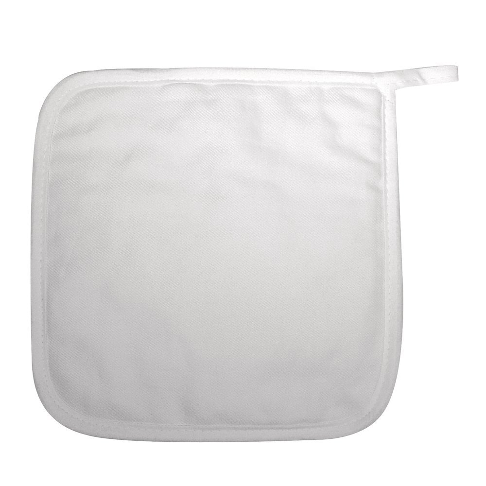Rayher 3833800 Pot Holders for Cooking and Baking, 2-Piece Heat Resistant Potholder Set Made of Plain White Fabric to Decorate, White, 19 x 19 cm