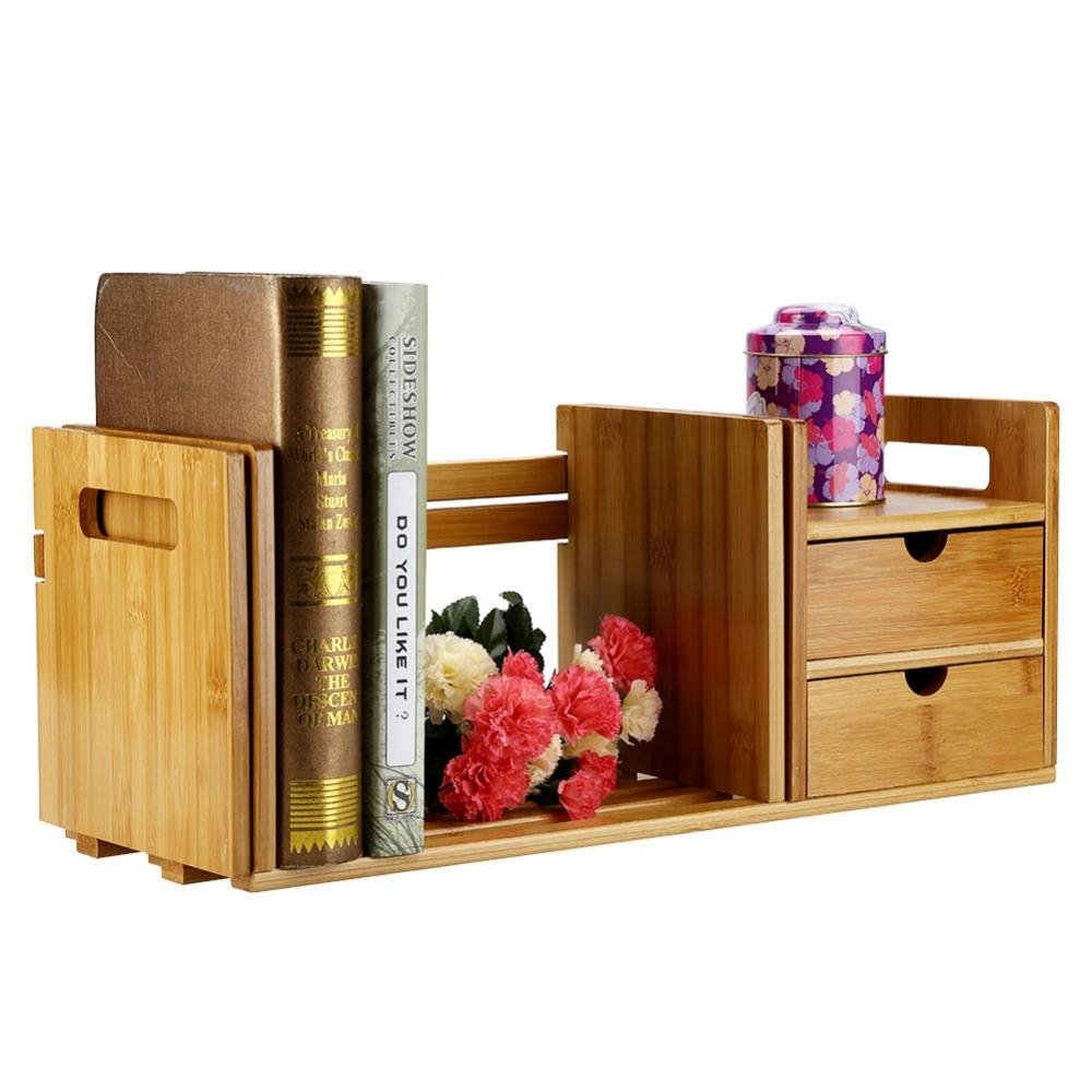 Diy Bookshelf Desktop Organizer Double Drawer Adjustable Bamboo