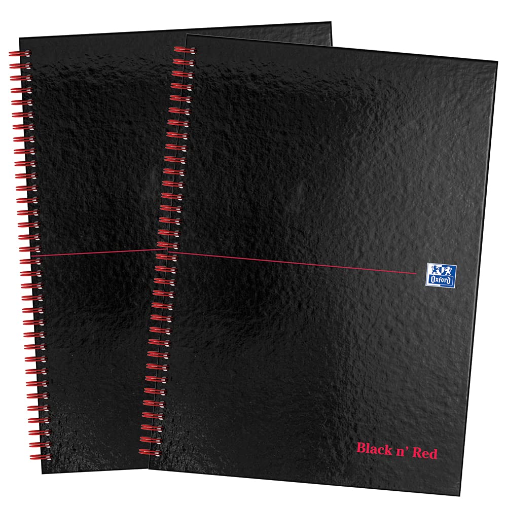 Oxford Black n' Red, A4 Notebook Hardcover, Wirebound, Lined, 140 Page, Pack of 2