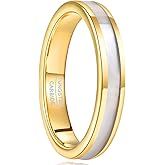 Vakki 4mm 6mm Womens Rose Gold Tungsten Carbide Ring with Mother of Pearl Shell/Marble Inlaid Wedding Band Comfort Fit Size 5-12