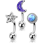 Jewseen 16g Rook Piercing Jewelry Moon Rook Earrings Star Rook Jewelry Surgical Steel Rook Piercing Eyebrow Piercing Jewelry for Women