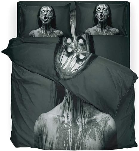 Amazon Zombie Decor クイーンサイズ 寝具セット ナイトメア レトロ 頭蓋骨 ゴーストキャラクター ワイルドイラスト 装飾プリント 寝具4点セット 翡翠グリーン サーモン ブラック キング Fjsjt K 寝具カバー シーツ オンライン通販