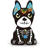 ElasignShopo Dia De Los Muertos Decorations Day of The Dead Black Cat and Dog Figurines Table Wooden Figurine Sign Decor for Halloween Home Office Desk Mantle Party Supplies(Dog)