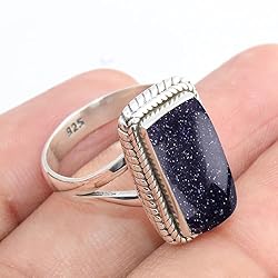 Fine Sterling Silver Ring For Womens Blue Sun Stone