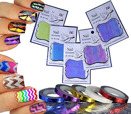 10 pcs Nail Art Chevron Decorative Stripping Tape &amp; Nail Foil for Shattered Glass Effect by Demo Nail Art