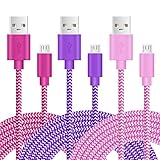 Micro USB Charging Cable, Pofesun 3-Pack 6ft High Speed Nylon Braided Android Charging Cables Compatible Samsung Galaxy S7 S6 Edge, Sony, Motorola, HTC, LG Android Tablets and More(Pink,Purple,Rose)