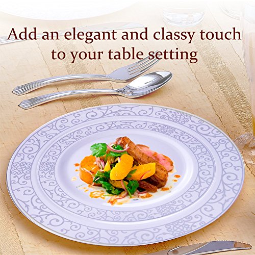 image for Silver Spoons Party Disposable 40pc Dinnerware Set | 20 Dinner Plates 