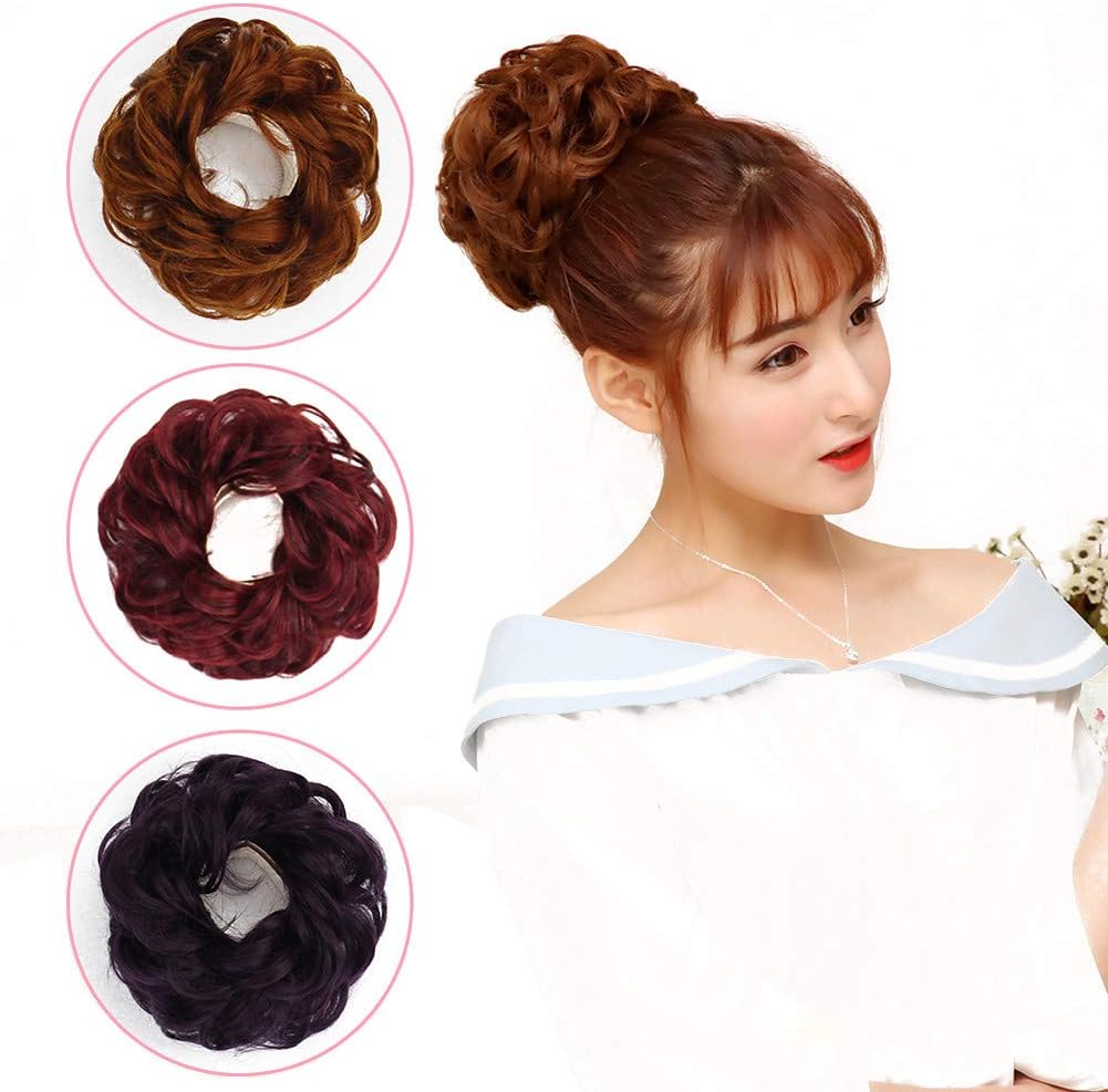 Super Thick Scrunchies Extension Curly Messy Bun Hair Pieces for Women Donut Updo Ponytail Hair Chignons Dark Purple - Image 4