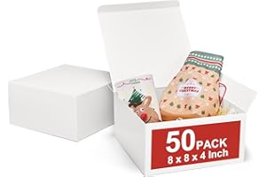 MESHA 8x8x4 Gift Box 50 Pack White Gift Boxes with Lids, DIY Bridesmaid Proposal Box, Recyclable,Foldable Box for Wedding, Birthday Party
