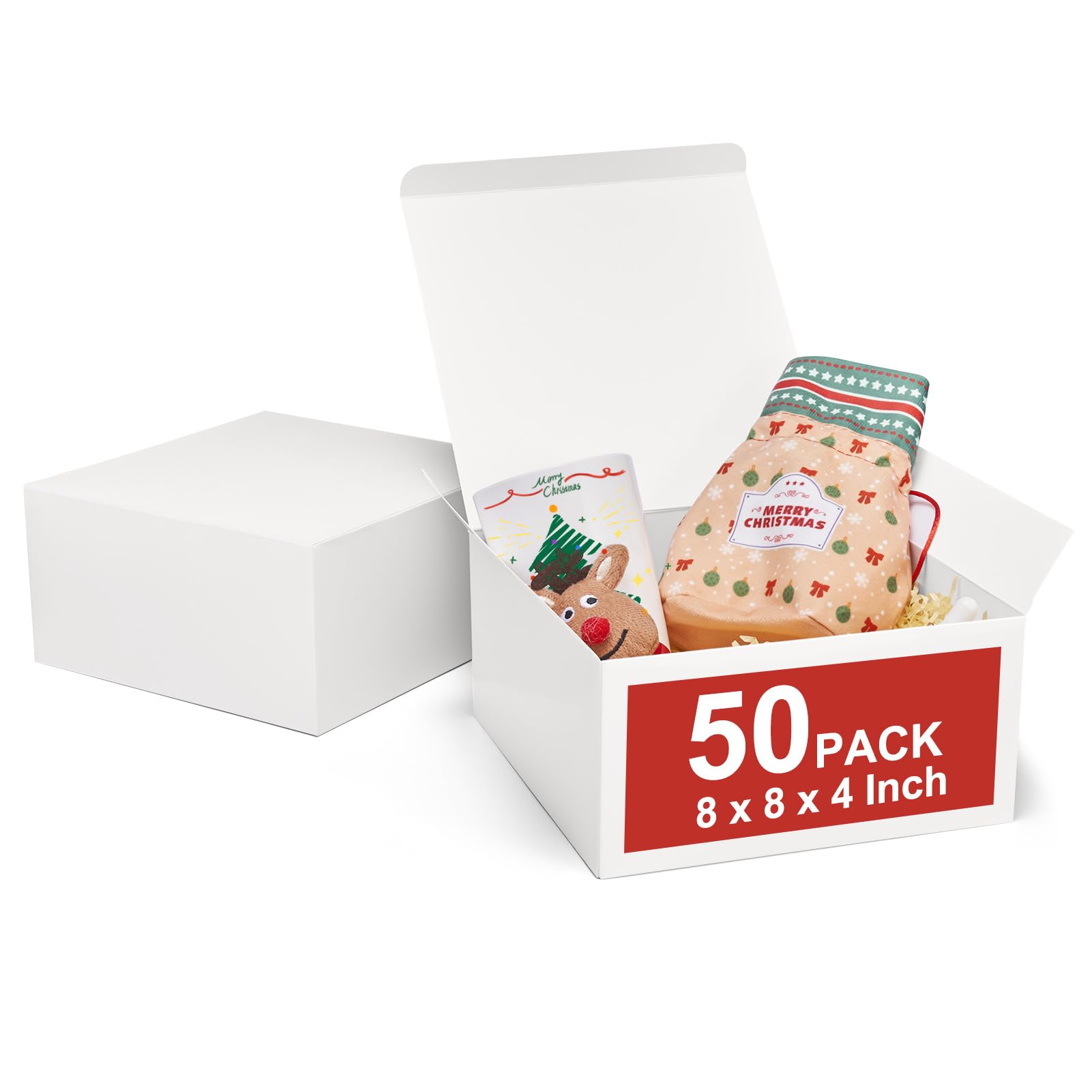 Photo 1 of MESHA 8x8x4 Gift Box 50 Pack White Gift Boxes with Lids, DIY Bridesmaid Proposal Box, Recyclable,Foldable Box for Wedding, Birthday Party