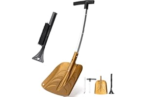 OneTigris Snow Shovel, Collapsible Aluminum Alloy with Ice Scraper Brush - Portable Folding Shovel for Camping, Car Emergency