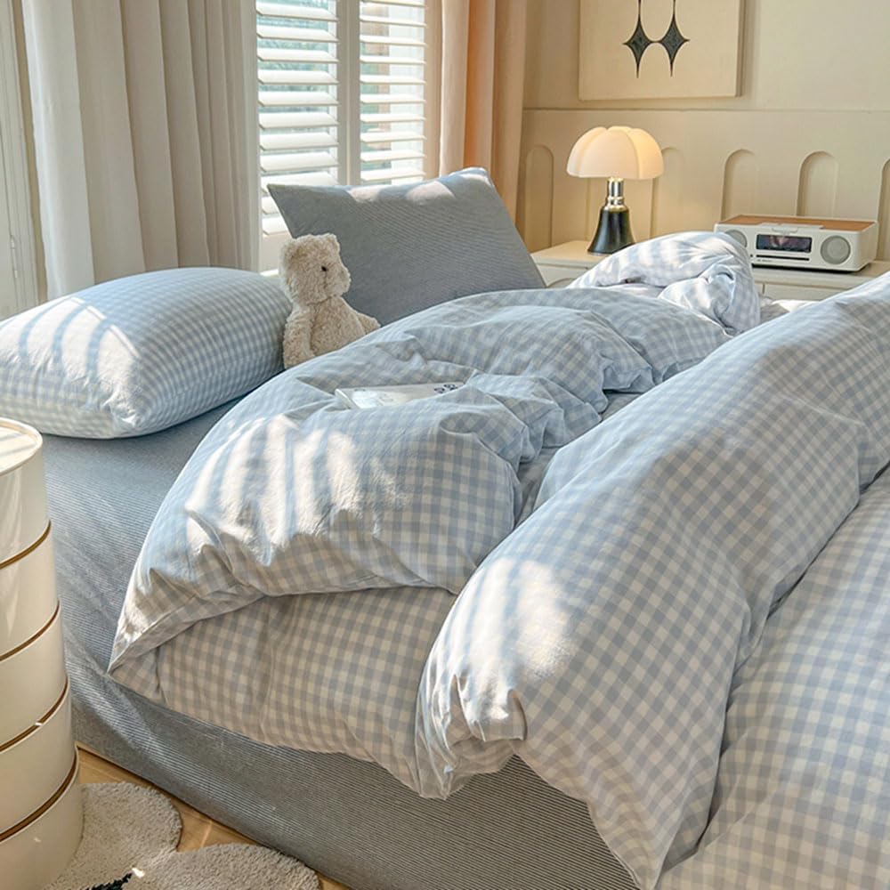 Photo 1 of **PARTIAL SET/check clerk comments**
 Gingham Duvet Cover King Size Blue White Plaid Checkered Comforter Cover Grid Farmhouse Bedding Set 3 Pcs Soft Breathable Washed Microfiber Gifts for Women Men