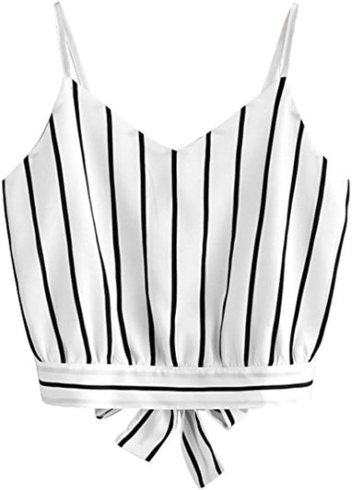 Women's Cami Top, Newest Design Women's Sexy Elegant Self Tie Back V Neck Striped Print Crop Top Teen Girls Fashion Vest Camisole Tank Camisole Blouse