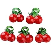 DanLingJewelry 20Pcs Fruit Food Lampwork Glass Pendants 3D Handmade Glass Red Cherry Dangle Charms for DIY Crafts Jewelry Making