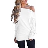 Mcnlyce Women's Off Shoulder Tops Long Sleeve Batwing Shirts Tunic Loose Oversized