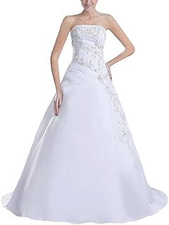 JAEDEN Vestido de Novia Largo Vestido de Boda Mujer Raso con Bordado Sin Tirantes una línea