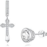 Cross Earrings 925 Sterling Silver Mismatch Cross Hoop Dangle Earrings 5A CZ Stud Earrings for Men Women